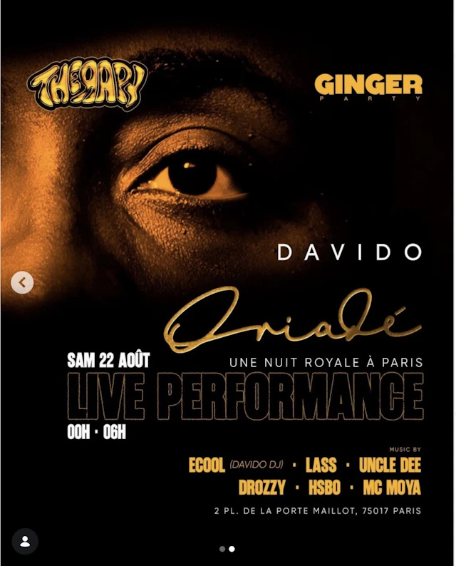 Davido announces a Paris night for his ORIADE album
